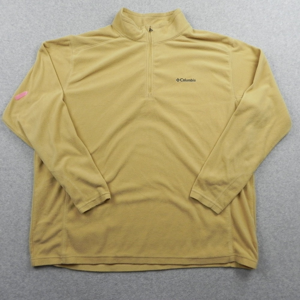 Columbia 1/4 Zip Pullover Mens 2XL XXL Fleece Mock Neck Sweater Gold Long Sleeve
